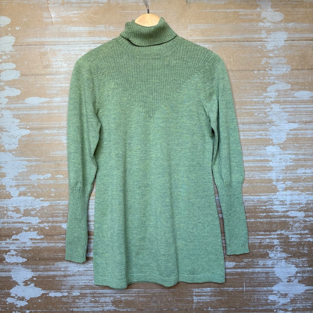 J. Mclaughlin 100% Italian Merino Wool Turtleneck Sweater Green Classic Womens M